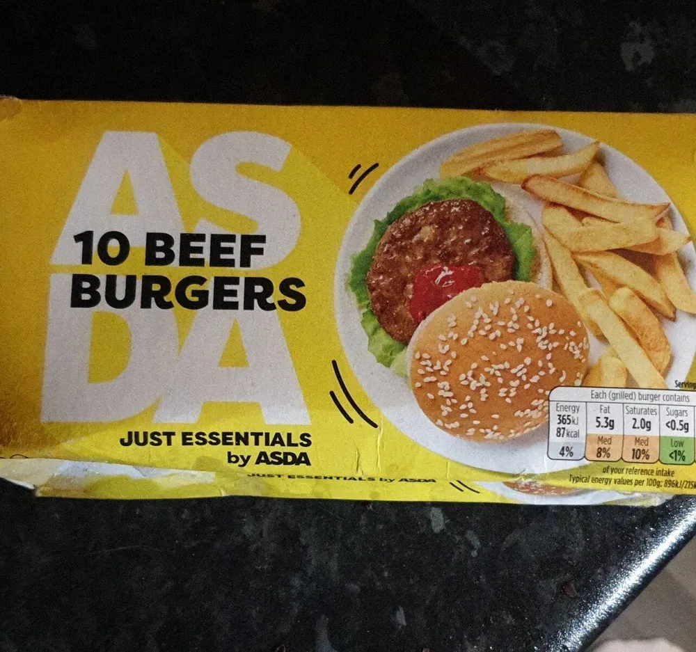 Asda essentials 10 beef burgers