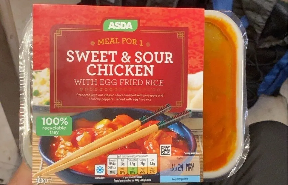 Sweet and sour chicken with egg fried rice