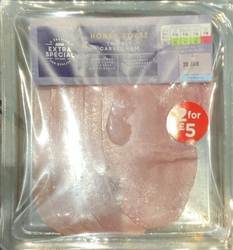 Honey roast thickly carved ham