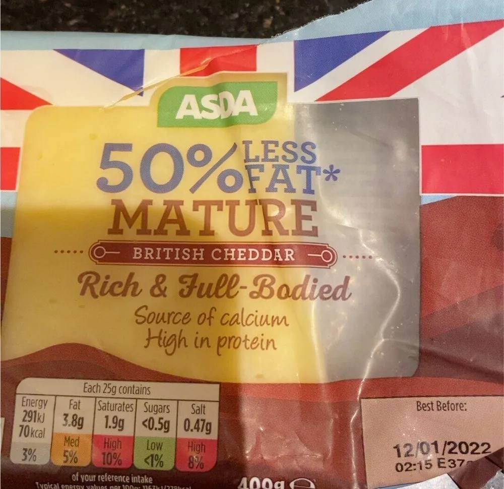 50% less fat mature british cheddar