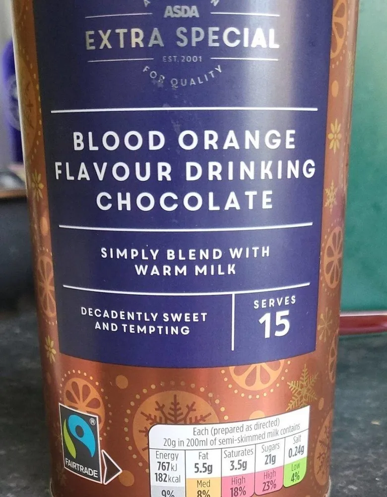 Blood orange flavour drinking chocolate