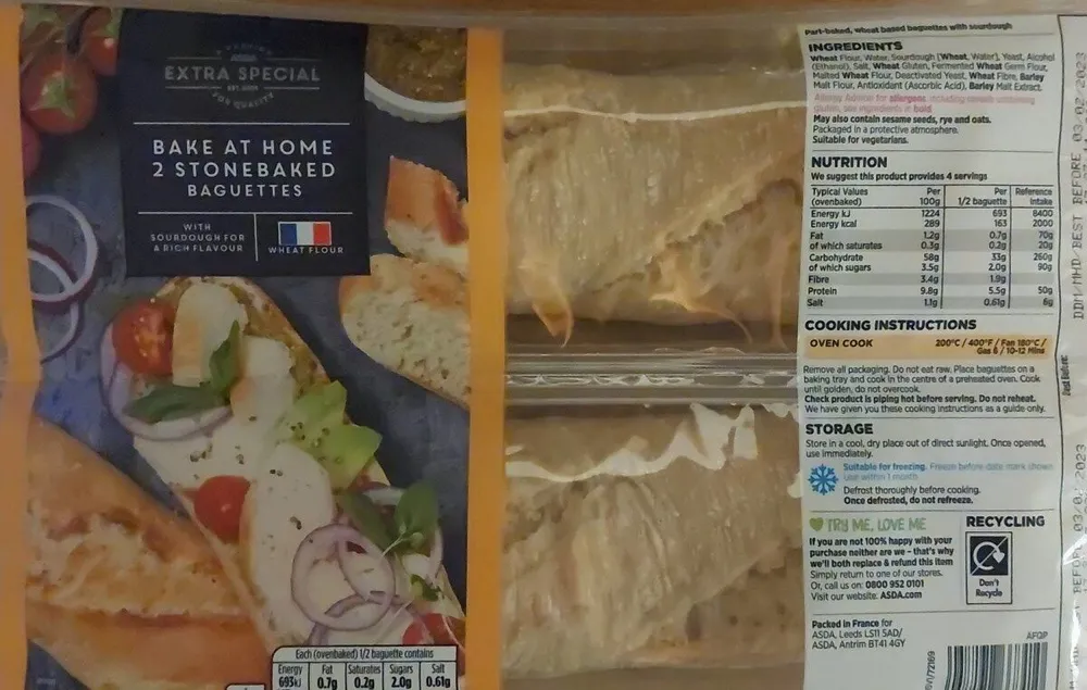Bake at home 2 stonebaked baguettes