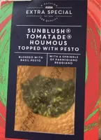 Sunblush tomatade houmous topped with pesto