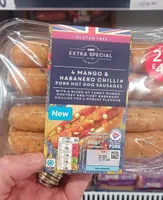 Mango and habanero chilli pork hot dog sausages