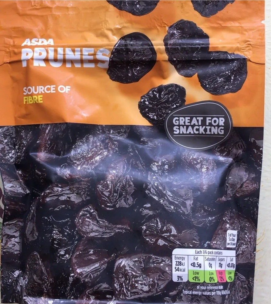 ASDA PRUNES SOURCE OF FIBRE 200g GREAT FOR SNACKIN