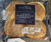 4 seeded sliced brioche burger buns
