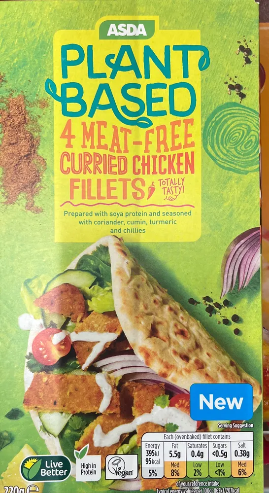 Meat-free curried chicken fillets