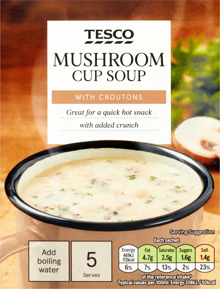 Mushroom And Croutons Soup In A Mug