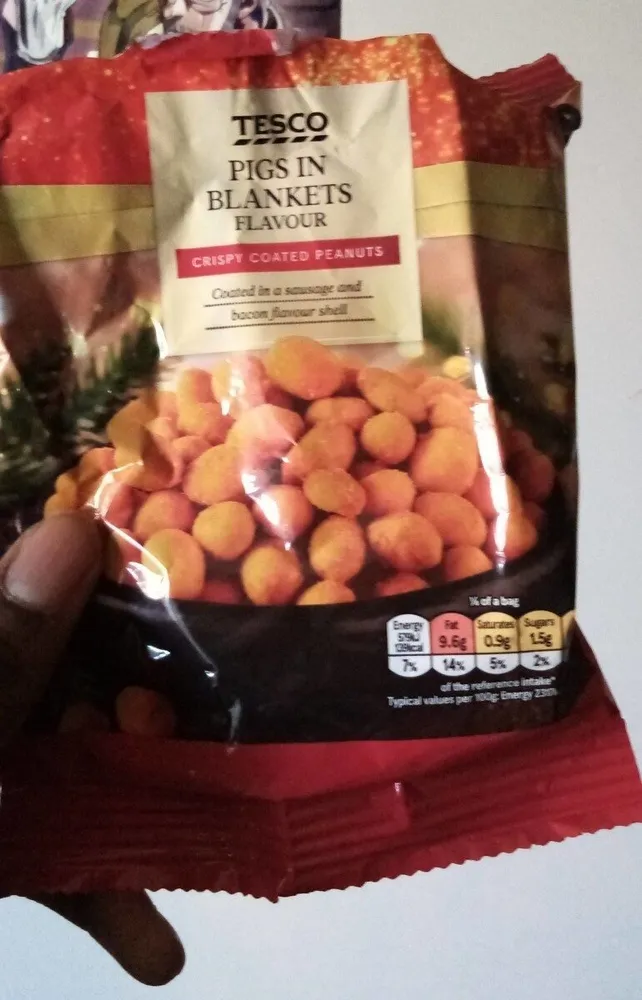 Pigs in blanket flavoured crispy coated peanuts