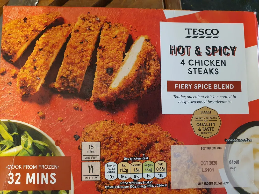 -COOK FROM FROZEN- 32 MINS MEDIM One chicken sheak