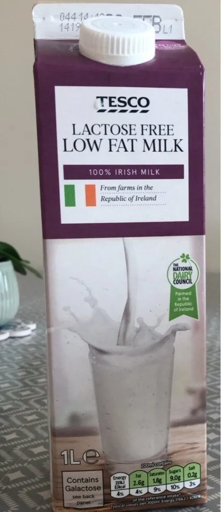 Lactose free low fat milk