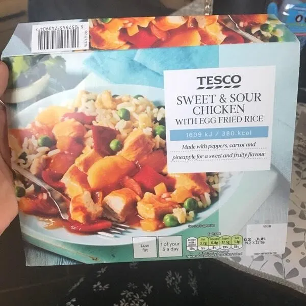 Sweet and sour chicken with egg fried rice