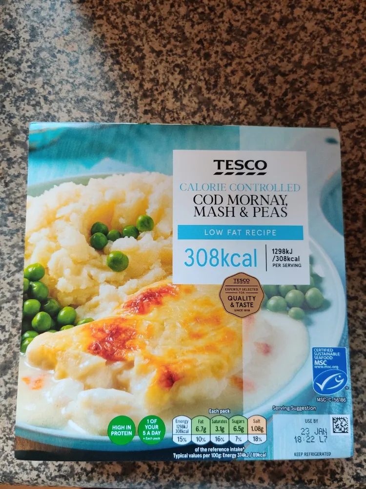 Cod Mornay, Mash & Peas