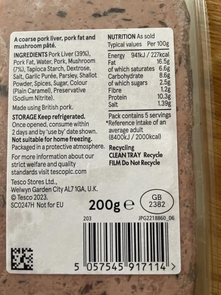 Tesco coarse farmhouse pâte with mushrooms