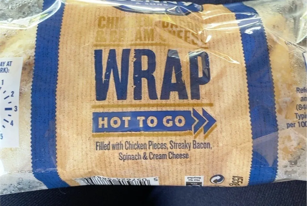 Chicken, bacon and cream cheese hot to go wrap
