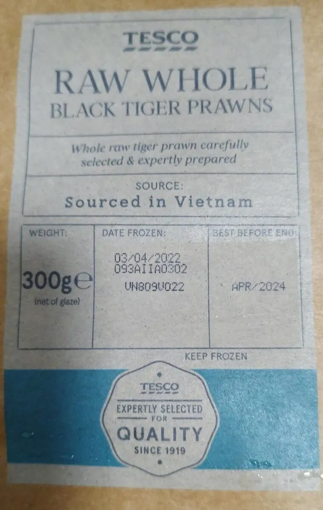 Raw Whole black tiger prawns