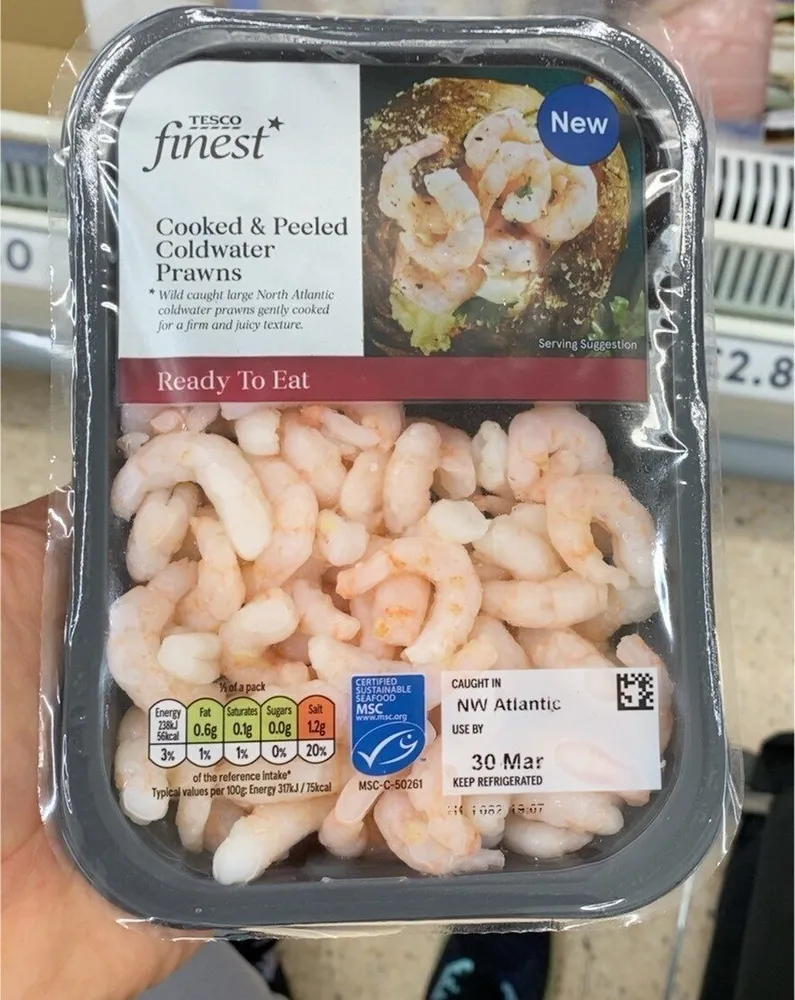 Cooked and peeled coldwater prawns