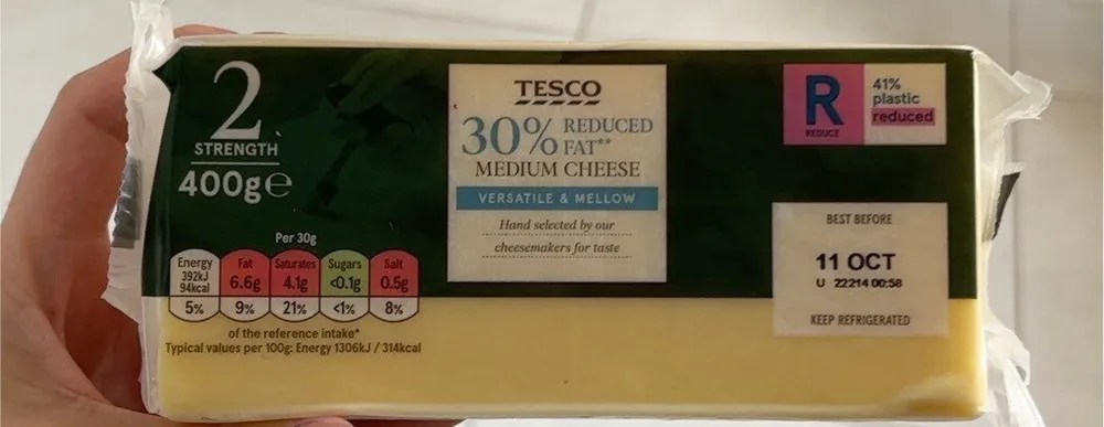 30% reduced fat medium cheese