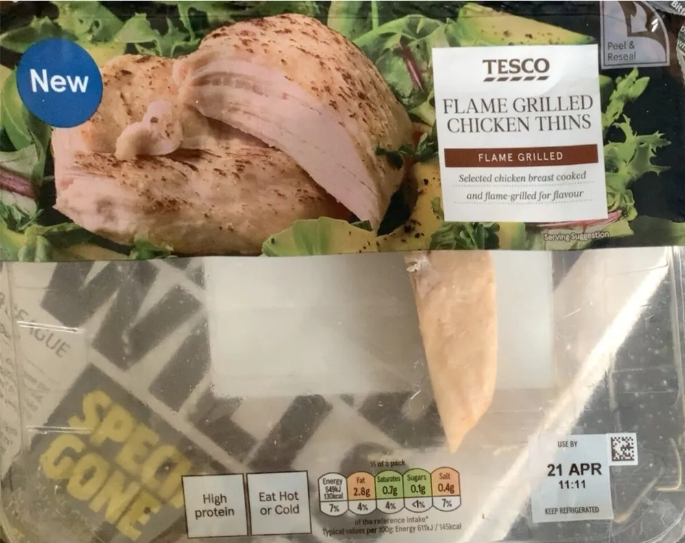 Flame grilled chicken thins