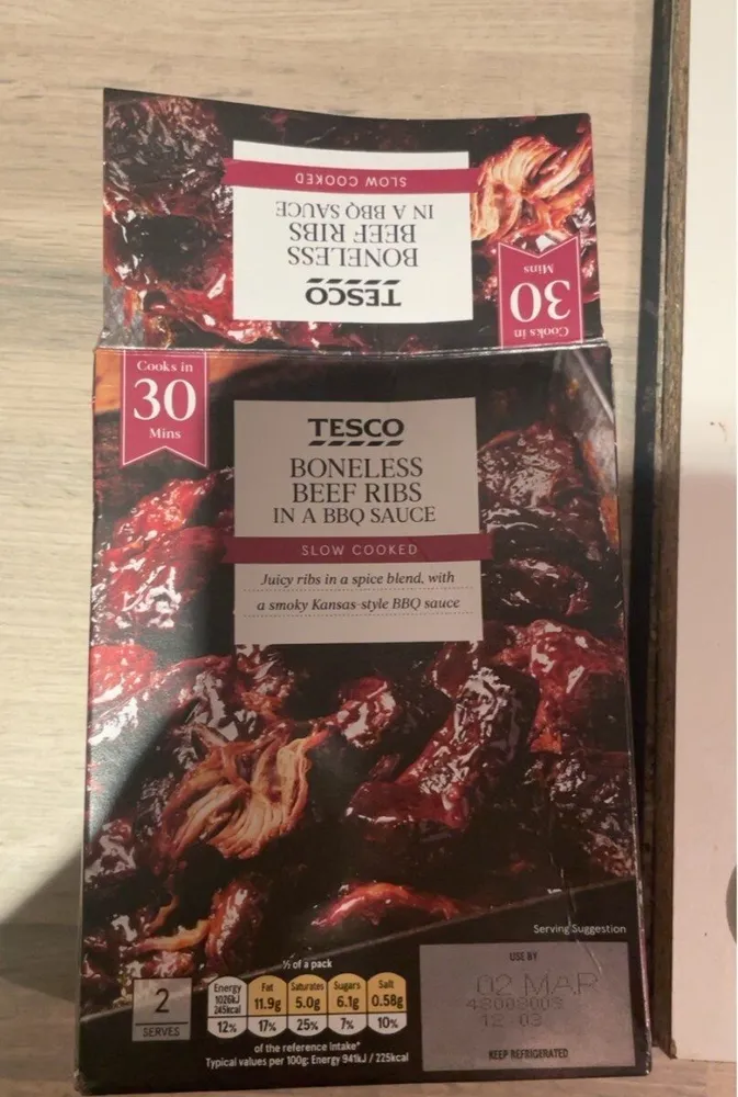 Boneless beef ribs in bbq sauce