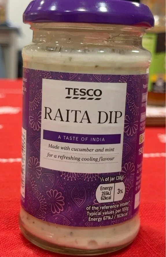 TESCO RAITA DIP A TASTE OF INDIA Made with cucumbe