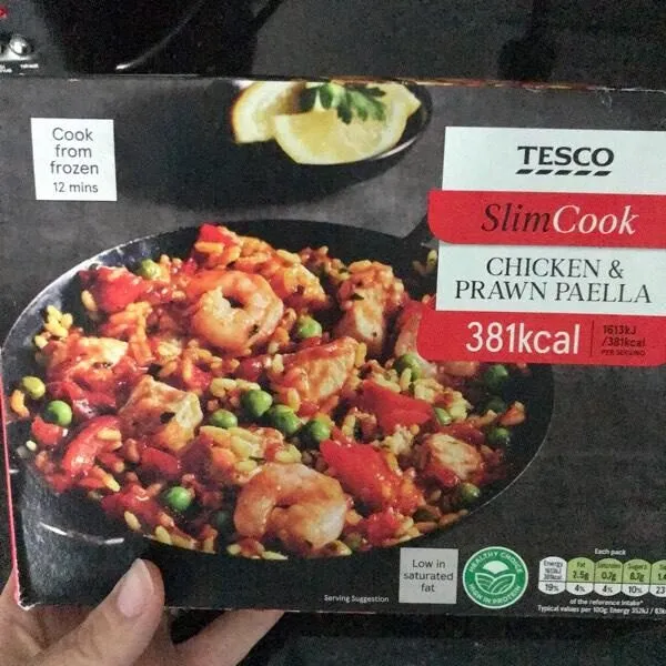 Chicken and prawn paella