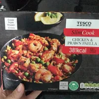 Chicken and prawn paella