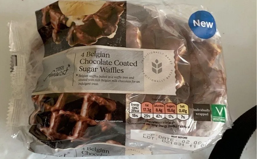 Belgian chocolate coated sugar waffles