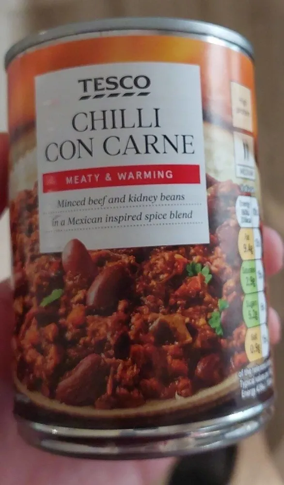TESCO CHILLI CON CARNE MEATY & WARMING Minced beef