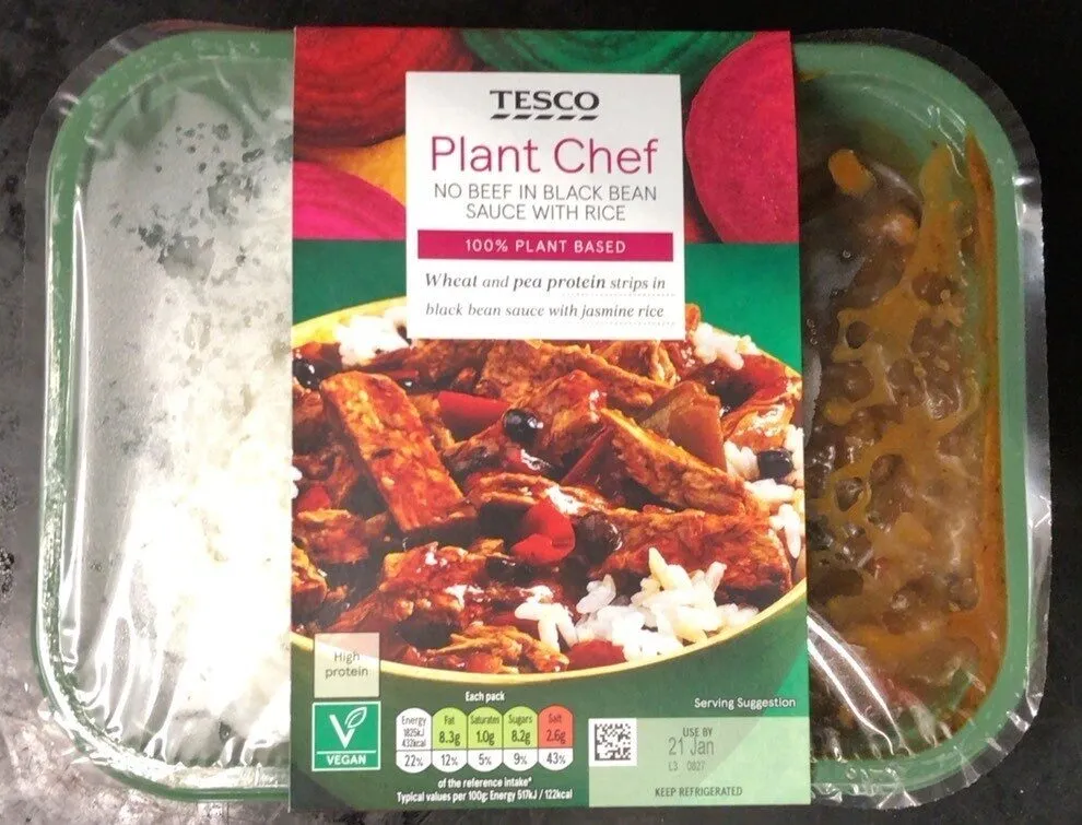 Plant Chef No Beef in Black Bean Sauce with Rice