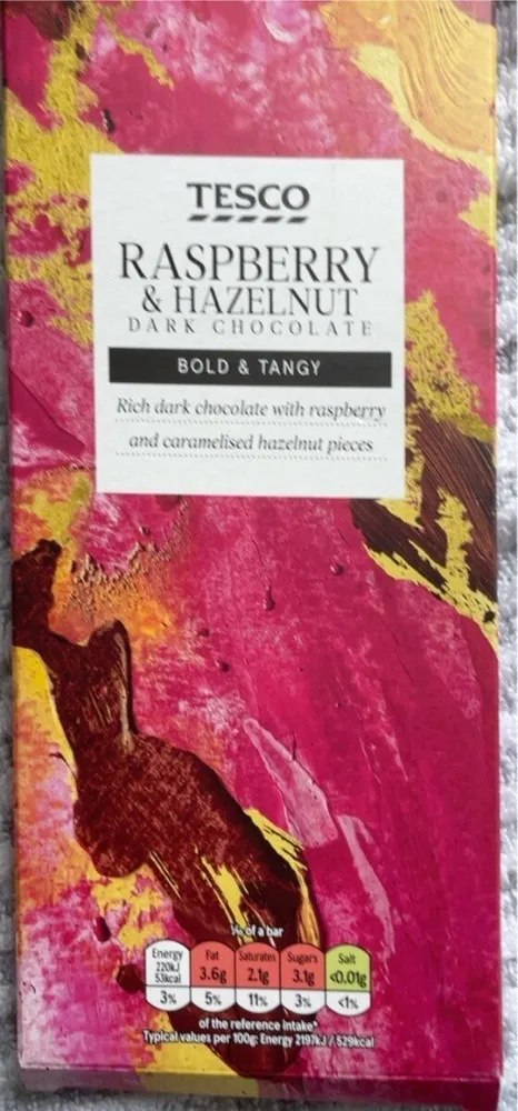 Raspberry and hazelnut dark chocolate