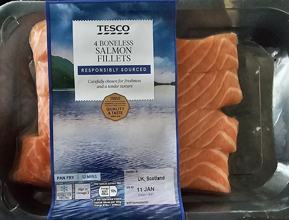 Skin-on boneless salmon (Salmo salar) fillets