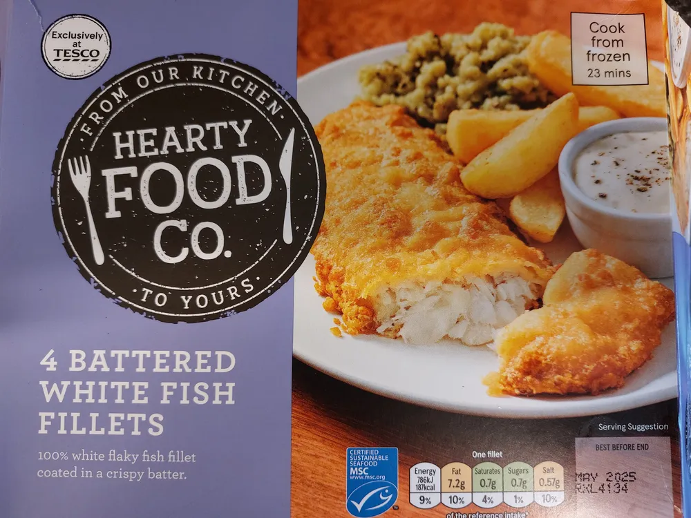 4 battered white fish fillets