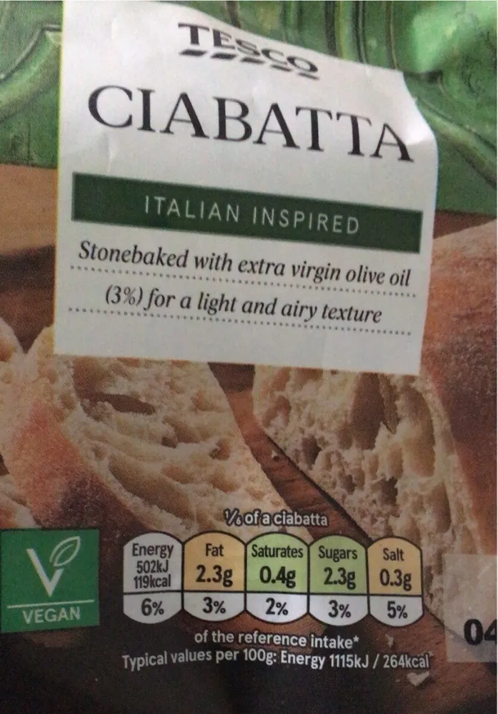 Ciabatta italian inspired stonebaked with extra virgin oil
