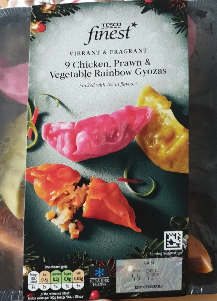 Tesco finest chicken, prawn, vegetable Rainbow Goyza