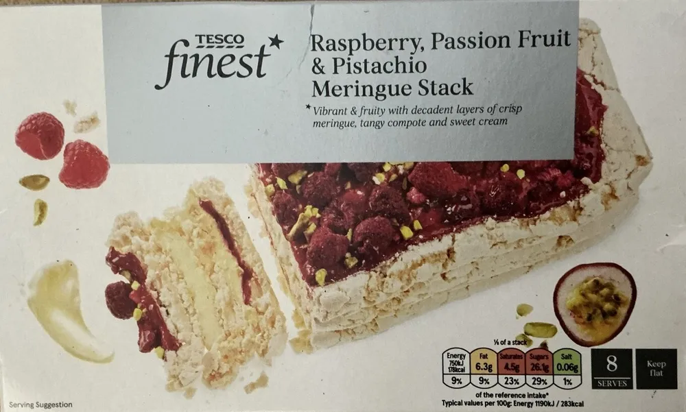 Raspberry, Passion Fruit & Pistachio Meringue Stack