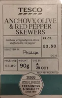 ANCHOVY RED PEPPER OLIVE SKEWERS
