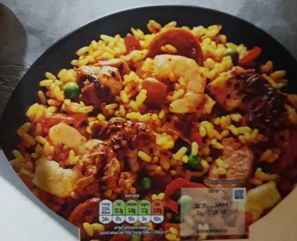 Chicken prawn and chorizo paella