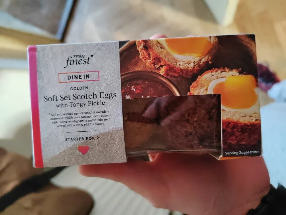 Golden Soft Set Scoth Eggs With Tangy Pickle