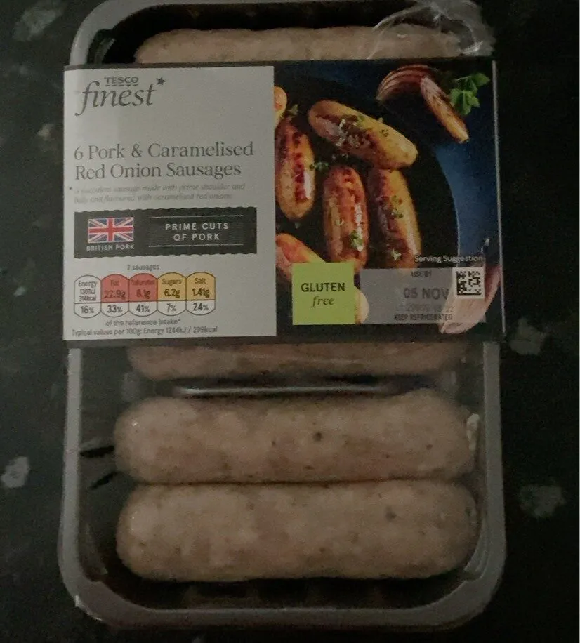 6 pork & caramelised red onion sausages
