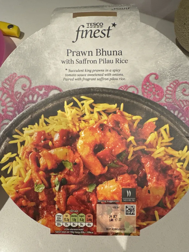 Prawn bhuna with saffron pilau rice