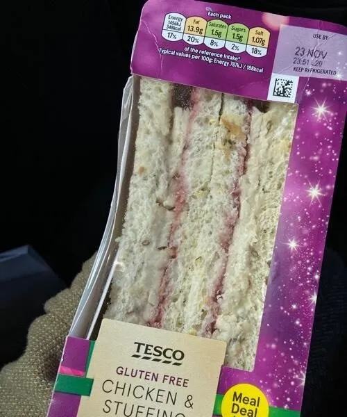 Gluten free chicken & stuffing sandwich with cranberry sauce