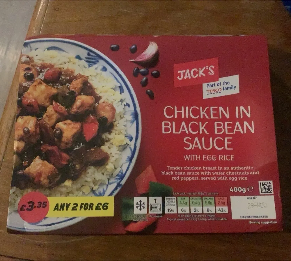 Chicken in black bean sauce with egg rice