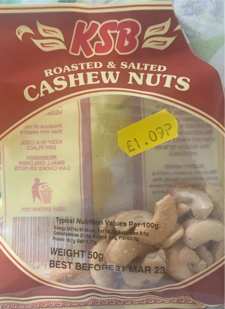 Roasted and salted cashew nuts