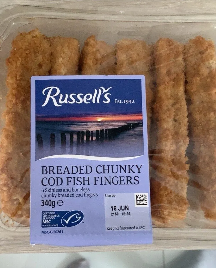 Breaded chunky cod fish fingers