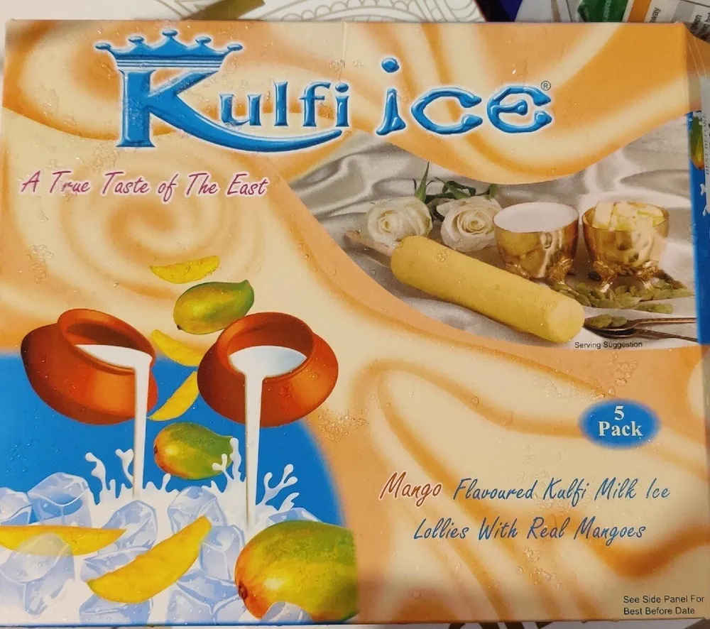 Mango flavoured kulfi milk ice lollies with real mangoes