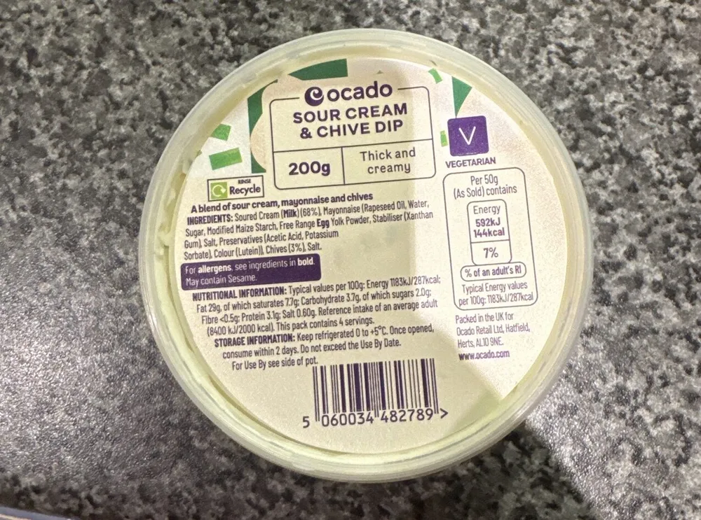 sour cream and chive dip