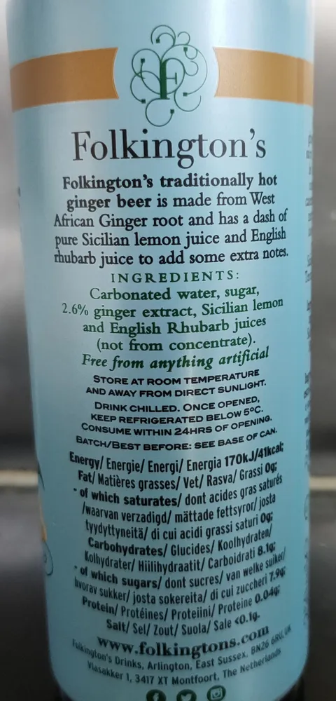 Refresco De Jengibre Con Gas 250ML Folkington's Garden