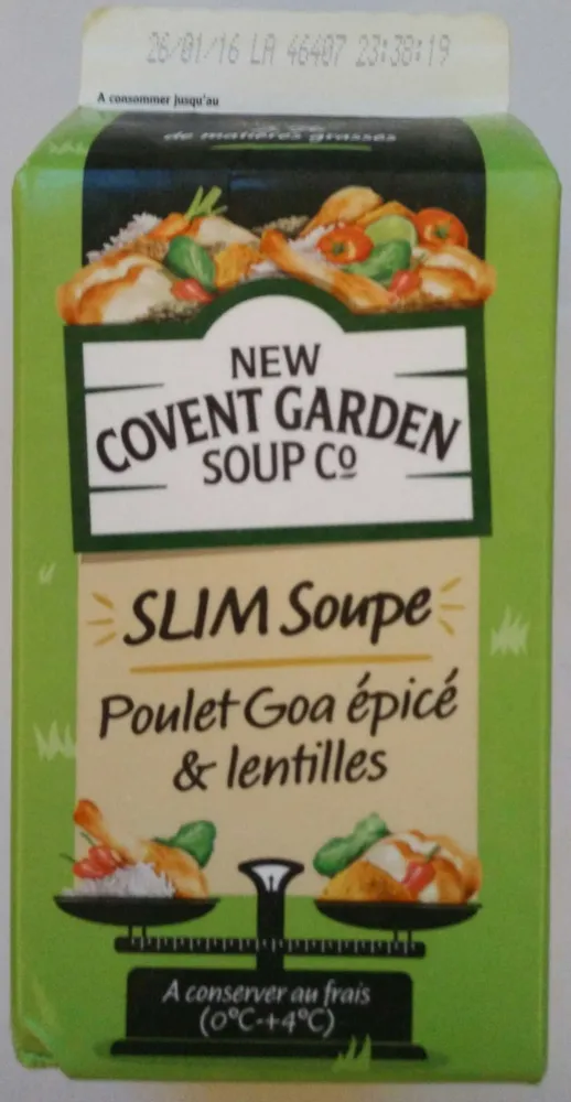Soupe poulet Goa épicé et lentilles, moins de 2% de mat. Gr.