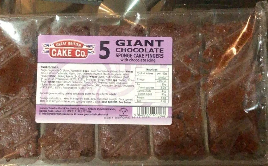Giant chocolate sponge cake fingers